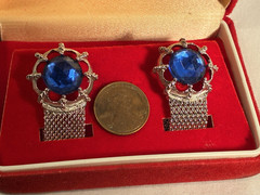 Swank Cufflinks Set Vintage With Blue Stones Comes In Original Box