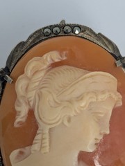 Antique Shell Cameo Brooch Pendant 800 Silver Hand Carved Classical Lady