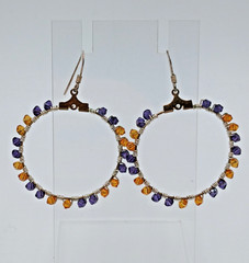 925 Open Circle Earrings 1.25in Drop Sterling Silver Wrapped Purple Gold Crystal