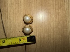 VTG Faux Pearl Gold Tone Braided Circle Clip On Earrings Beautiful Classy A41