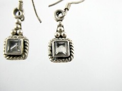 Sterling Silver Square Cut Quartz Dangling Earrings 925 4.4g 1.25 Inches Length
