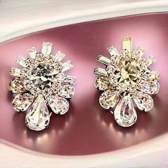 Rhinestone Earrings Clip On Large Clear Statement Vintage Glamorous Designer