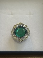 Vintage Sarah Coventry Emerald Green Rhinestone Halo Adjustable Ring 6-9