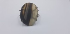 Vintage Handmade Big Oval Cut Smoke Quartz Color Gemstone Silver Tone Bracelet