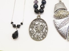 Vintage Jewelry Lot Black Faceted Glass Crystals Rhinestones Cabochon + D2106
