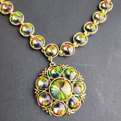 Watermelon Rivoli Necklace Vintage Signed Lisner 16″ READ Missing One Back Stone