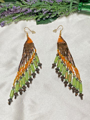 Vintage Fashion Art Glass Seed Bead Rhinestone Shoulder Duster Pierced Earrings