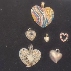 Vintage Heart Pendant Lot Mixed Materials And Styles
