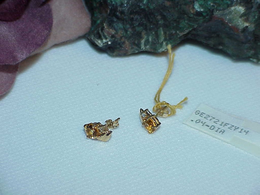 14k Yellow Gold 1.00ct Ciitrine Diamond Stud earrings Post New Tag