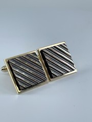 Swank Cufflinks Mother of Pearl square ribbed design bullet backs 1″