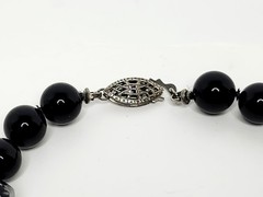 Vintage Black and Snowflake Round & Hexagonal Barrel Obsidian Bead Bracelet