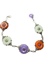 Vintage Art Deco Czech Glass Bracelet Multi Color Silver 925 Purple Red White