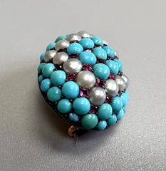 Antique Genuine Turquoise Pearl Ruby Gold or Filled Vintage Dome Oval Brooch Pin