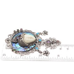 925 Sterling Vintage Real Abalone Shell & Multi-Color Gem Goddess Slide Pendant