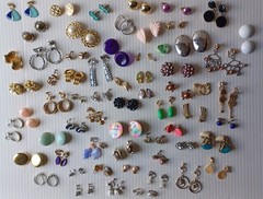 Lot 63 Pair Vintage Clip Screw Back Earrings Mixed Materials Tones Some Wear