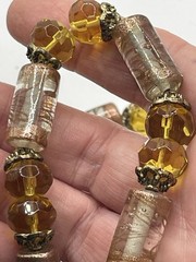 Vintage Glass Bead Necklace Gold Tone Lampwork Foiled Faceted Honey 20 1/2″