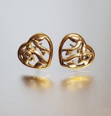 VTG 925 Open Heart Earrings 0.5in Sterling Silver 2g Vermeil Two Tone CZ Sparkle