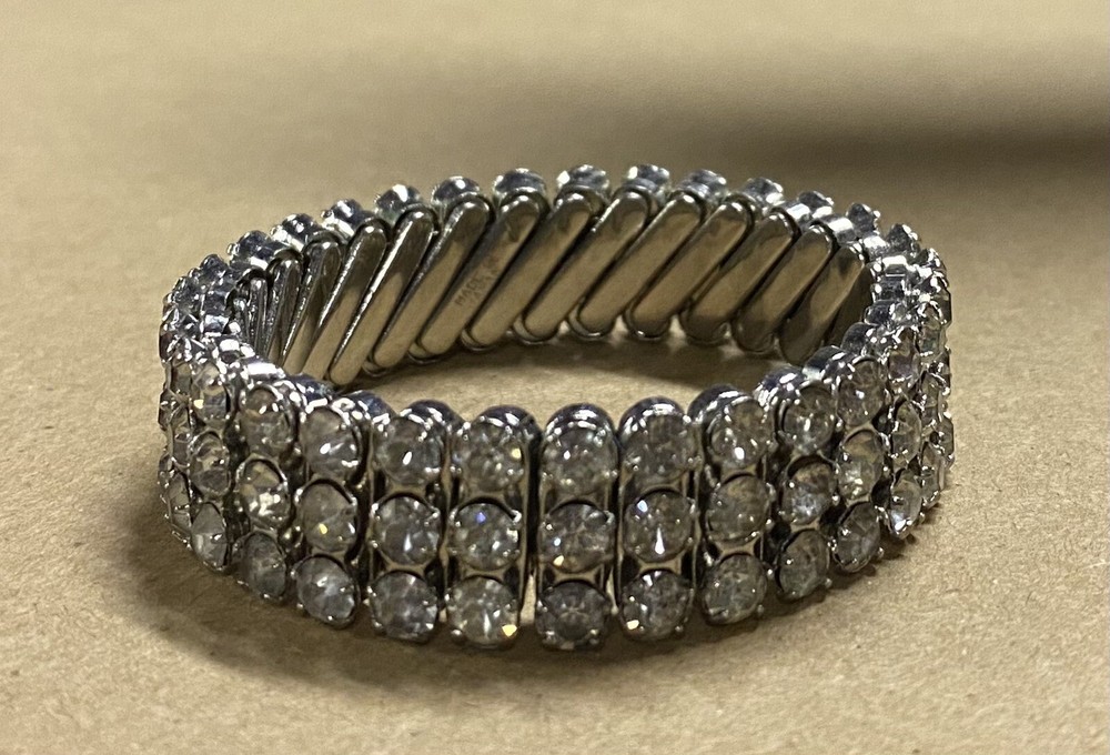 Vintage Silver Tone Rhinestone, Stretchable Bracelet-Made in Japan UNIQUE