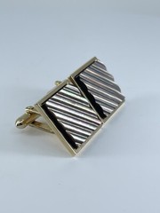 Swank Cufflinks Mother of Pearl square ribbed design bullet backs 1″