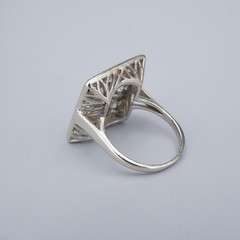 Vintage Natural Diamond Square Ring 14k White Gold Size 6.25 Statement RG4874