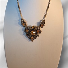 Vintage Coro Goldtone Citrine Heart Choker 15.5 In Signed