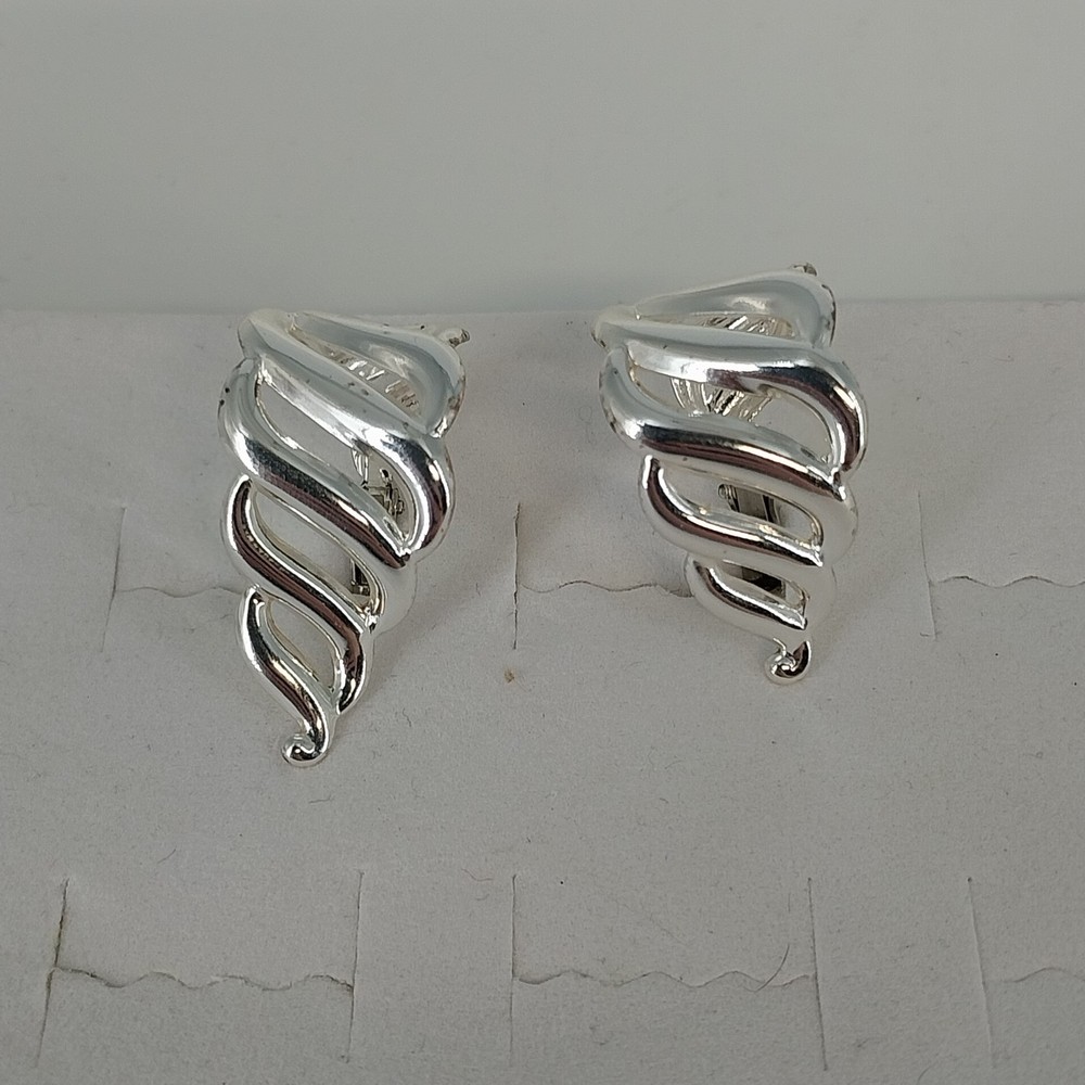 Napier Silver Tone Clip On Screw Back Earrings Swirl Half Hoop Polished Vintage