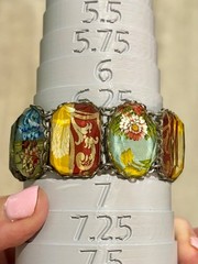 Vintage Ayala Bar Retired Fabric Under Glass Panel Bracelet Magnetic Clasp