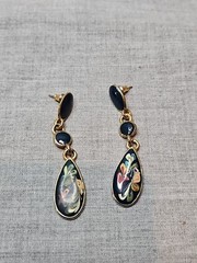 Blue Floral Swirl Teardrop Dangle Drop Earrings, 2.25” Diameter Vintage