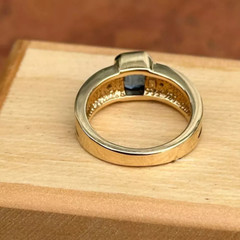 Vintage Style Emerald Medium Blue Sapphire Lab Created Diamond Gold Finish Ring