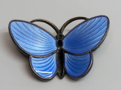 VTG Blue Guilloche Enamel Wing Norway Sterling Silver 925 Butterfly 1 1/8″ Pin