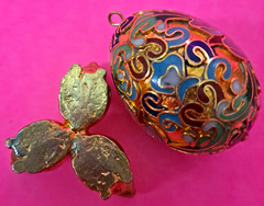 Vintage Chinese Enamel Cloisonne Egg Pendant or Ornament Colorful Egg & Stand