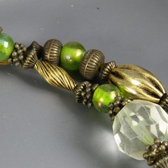 Vintage ANTHONY ALEXANDER Beaded Necklace MIXED METALS Rhinestone Pendant GREEN