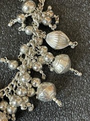 Vintage Silver-Tone Beaded Charm Necklace with Dangling Ornaments – 17”