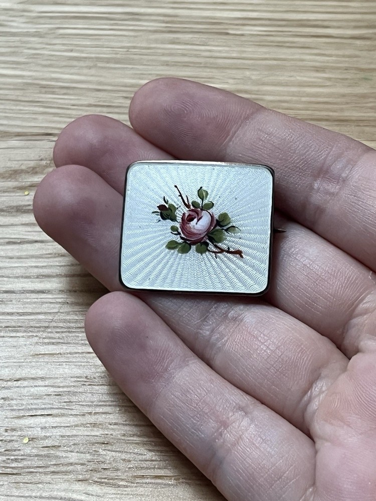 vintage sterling silver ivar holth norway enamel rose brooch