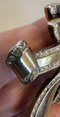 Retro Crown Trifari Bow Brooch Multi Tone Gold Pave Rhinestone 3D Double Ribbon