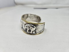 Taxco Sterling Silver Mexico Vintage 2 Tone Elephant Cuff Bracelet Good Luck 30G
