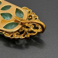 Vtg Chinese Apple Green Jadeite Jade Pendant w 14K Gold & Diamonds (AHB) 406