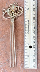 Vintage Solid Brass Hair Comb/Pins~Calla Lily Flower w Vines & Leaf ~Art Nouveau