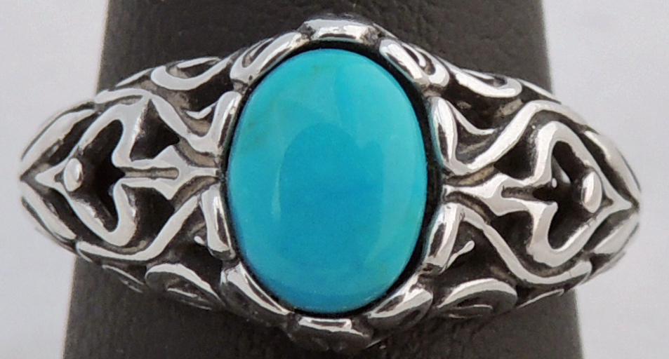 BEAUTIFUL ESTATE STERLING SILVER TURQUOISE SCROLL DESIGN RING SIZE 8