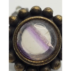 Vintage Signed Graziano Fluorite Clip On Earrings Purple Stone Cabochon Bronze