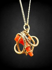 4pc Antique Victorian Gold Fill Mediterranean Coral Jewelry Set Brooch Necklace