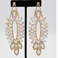 Vintage Y2K Crystal Chandelier Dangle Earrings AB Rhinestone Gold Chunky Bin1