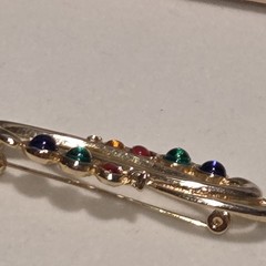 VTG Colorful Cabochons Goldtone Multi Color Swoop Brooch Pin Unsigned Unique