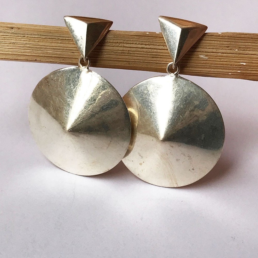 Vintage Art Deco 925 Sterling Silver Geometric Earrings Dangle 4.5 cm