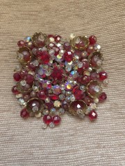 Vintage J Carl NY Original Brooch Hand Wired Red Aurora Borealis Clip Earrings