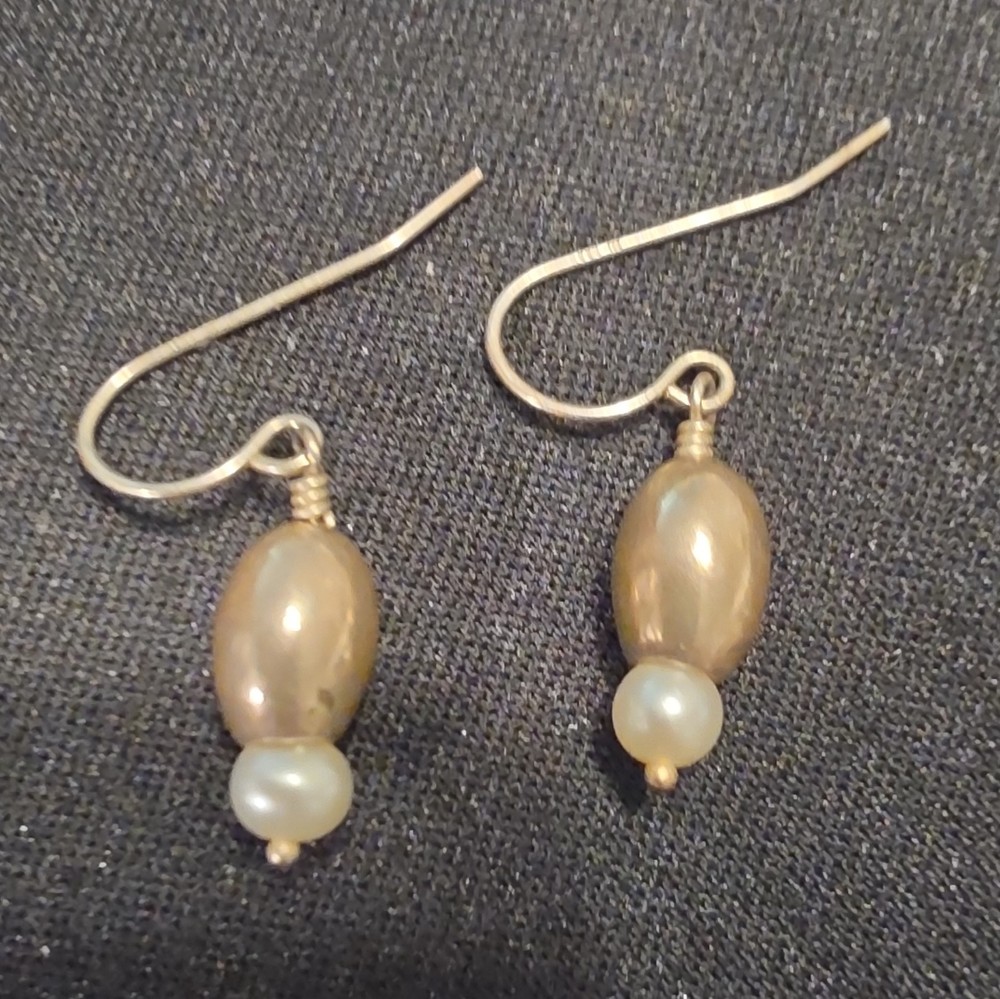 Vintage Artesian Precious Metal Bead & Freshwater Pearl Drop Earrings – Tested