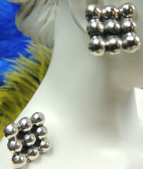 vintage NINE Sterling Silver 0.925 BEADED 1/2″ SQUARE pierced POST EARRINGS