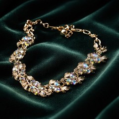 Vintage Unsigned Coro Gold Tone AB Glass Rhinestones Choker Necklace 15.5″L