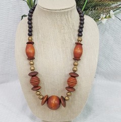 Vintage Circa 1970s Tribal Boho Ethnic Large Chunky Wood Geo Bead Necklace