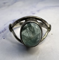 Antique 925 Sterling Silver Prehnite Oval Eye Shaped Ring Size 6.5